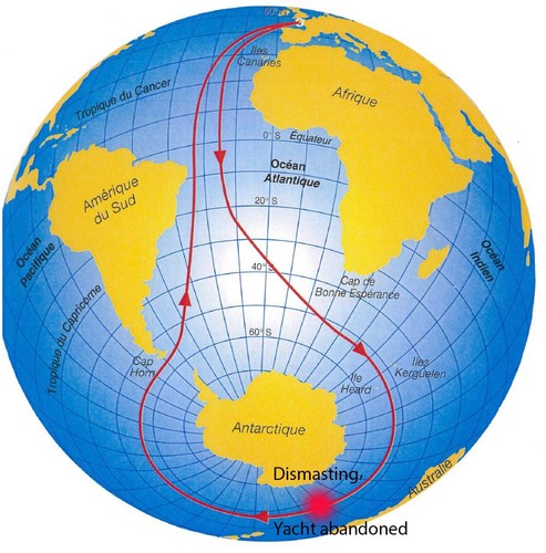 Alain Delord’s intended route and position of the abandonment ©  SW